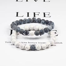 Couples Distance Bracelet Set Black & White Natural Lava Stone and Tiger Eye Beaded Yoga Bracelets for Men and Women, Elastic Rope Jewelry
