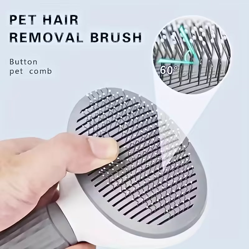 Pet Hair Removal Brush Stainless Steel Dog Hair Comb with Automatic Shedding for Easy Grooming