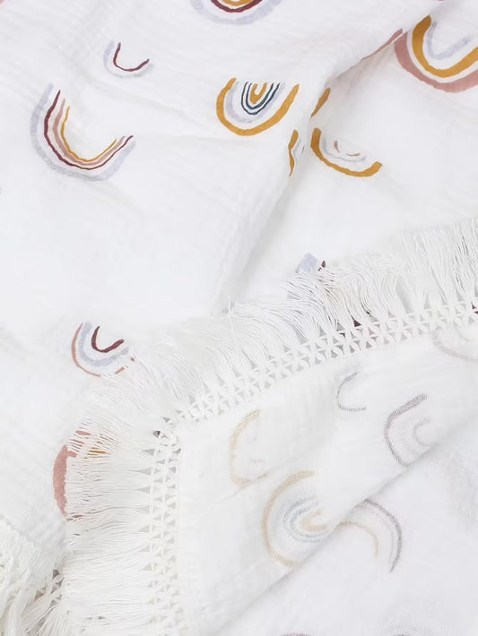 Couverture bébé en tricot de coton arc-en-ciel à franges | Douce, épaisse et confortable | Idéale pour les filles et les garçons | Linge de lit chaud pour nourrissons 