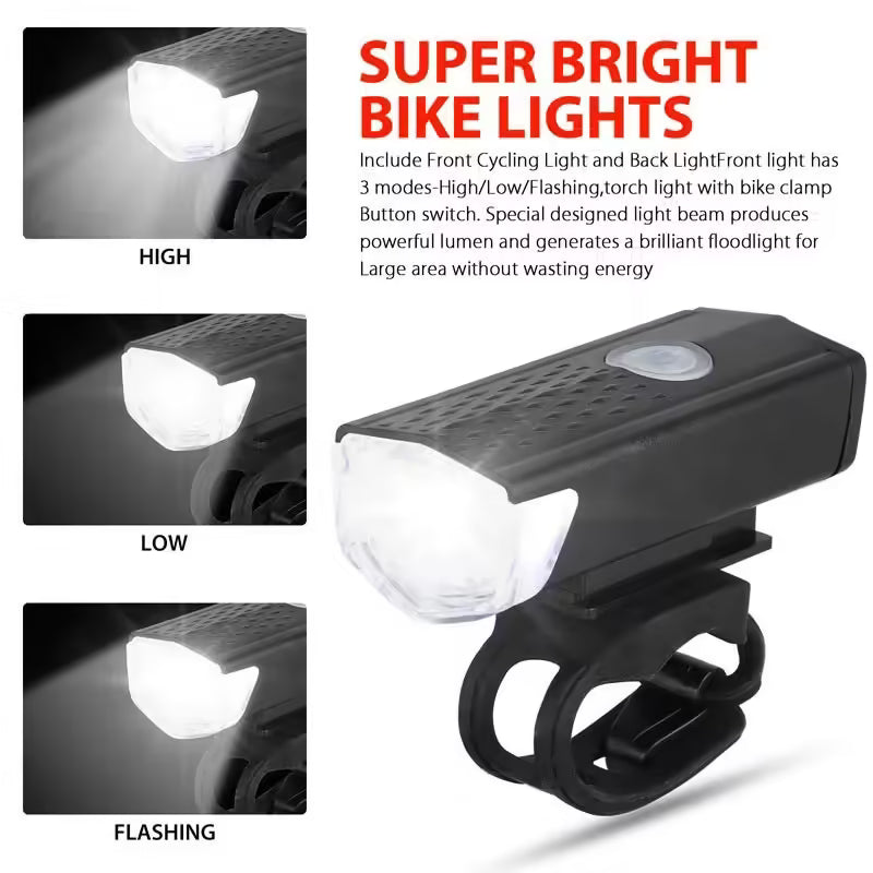 USB Rechargeable Bike Light Set Front and Taillight with 3 Modes | Easy to Install Bicycle Accessories for Road and MTB