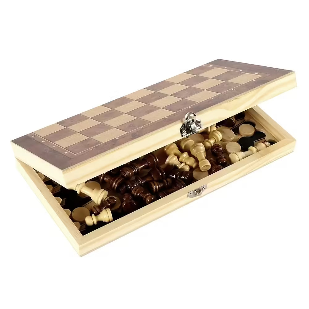 (24*24cm) 3-in-1 Folding Wooden Chess Set: Chess, Checkers & Backgammon