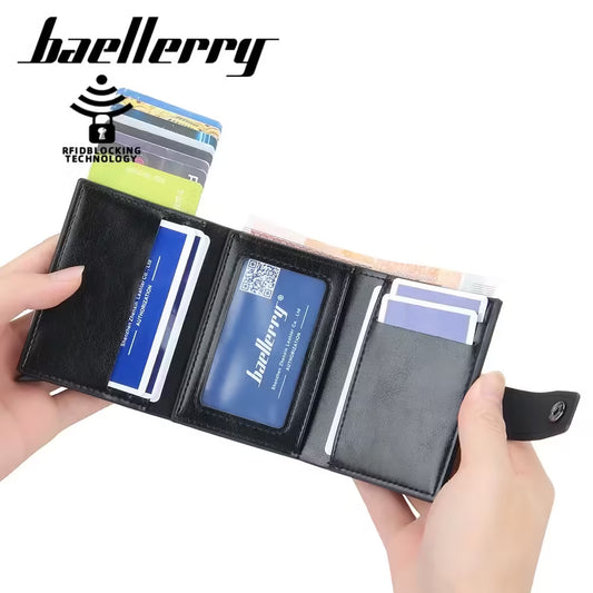 RFID Men’s Card Wallet – Slim PU Leather Mini Wallet with Hasp | High Quality Small Card Holder & Short Male Purses