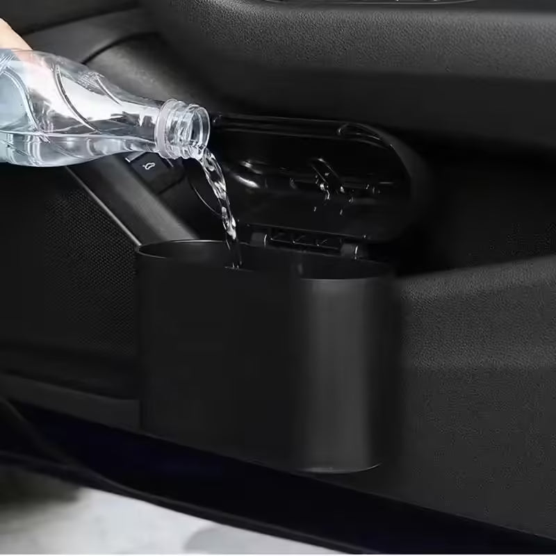 Portable Car Storage Box & Trash Can with Lid Waterproof Plastic Mobile Garbage Bin