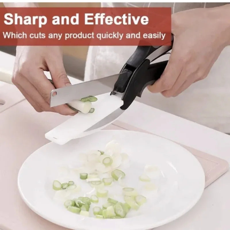 Kitchen Food Cutter Clever Scissors Multipurpose Stainless Steel Vegetable Slicer & Fruit Cutter Knife with Built-in Cutting Board
