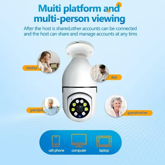 5G Bulb E27 Surveillance Camera - Full Color Night Vision, Automatic Human Tracking & Zoom, Indoor Wi-Fi Security Monitor