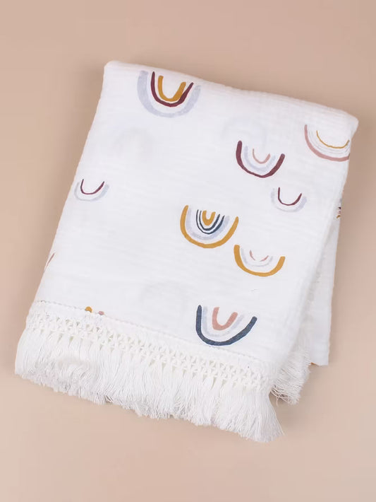 Couverture bébé en tricot de coton arc-en-ciel à franges | Douce, épaisse et confortable | Idéale pour les filles et les garçons | Linge de lit chaud pour nourrissons 