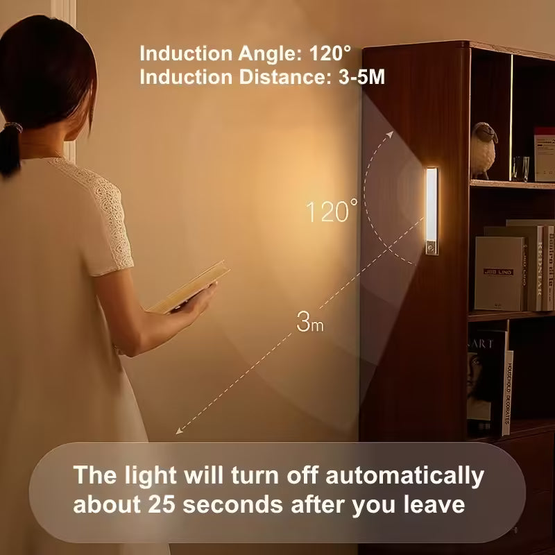 PIR Motion Sensor LED Cabinet Light – USB Rechargeable Wireless Induction Night Light | Portable Detector Lamp for Wardrobe & Hallway