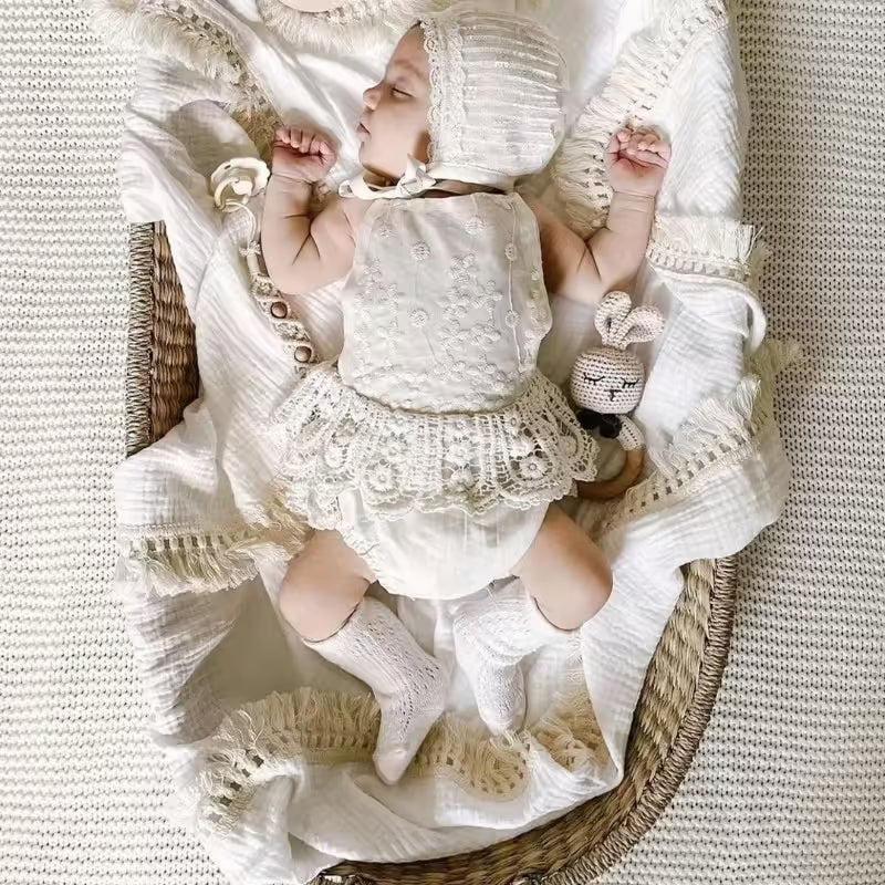 Cotton Muslin Swaddle Blankets for Newborns Tassel Receiving Blanket & Infant Sleeping Quilt | Soft Swaddle Wrap for Babies