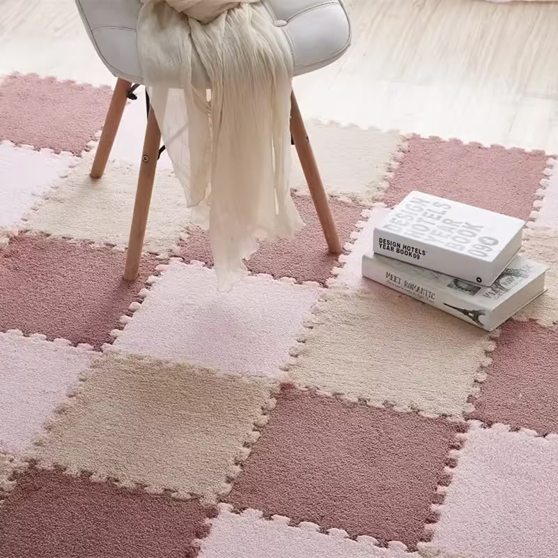 1 Piece Soft Velvet Floor Mat Puzzle Foam Pad for Bedroom and Household - Elegant Suede Carpet Design