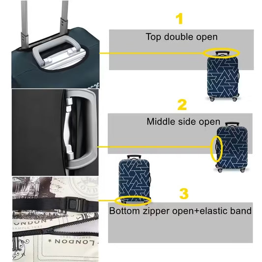 Housse de valise élastique épaisse avec fermeture éclair et carte du monde – Protection pour valises de 45 à 80 cm | Accessoires de voyage