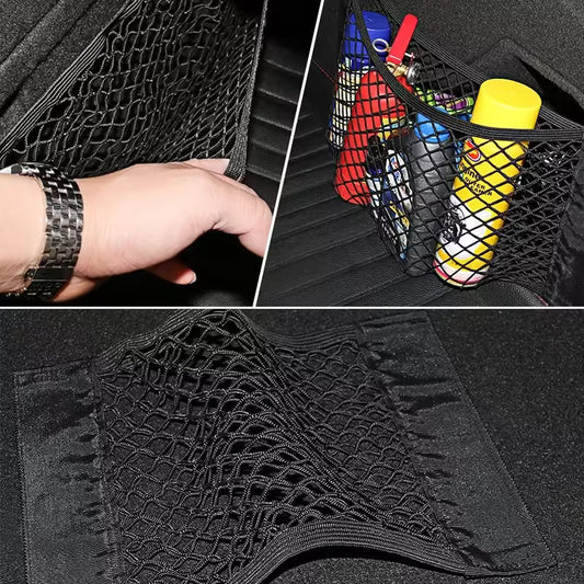 Universal Car Trunk Organizer Net – Elastic Mesh Storage Bag with Magic Stickers