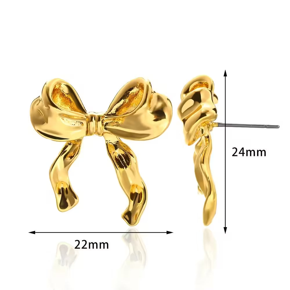 Gold Bow Stud Earrings for Women - Fashion Cute Jewelry | Piercing Ear Accessories