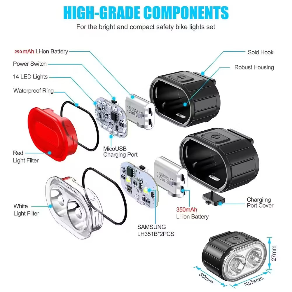 USB Rechargeable LED Bicycle Lights – Front and Rear Bike Lamps for Safe Cycling