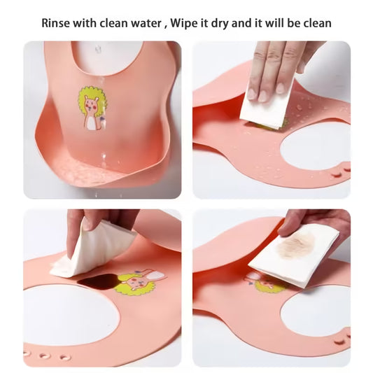 Waterproof Baby Bibs Cute Cartoon Animal Printed Silicone Bib for Kids | Adjustable Soft Feeding Bib for Boys & Girls