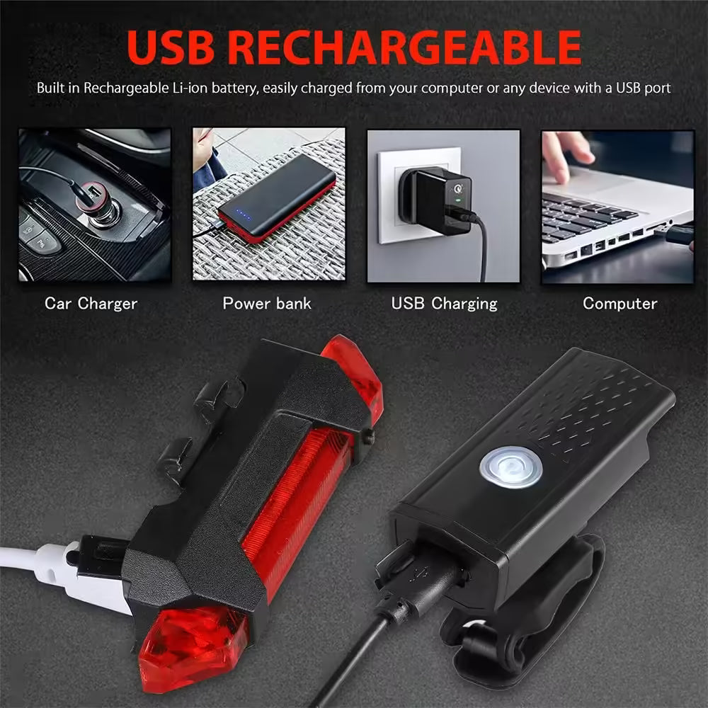 USB Rechargeable Bike Light Set Front and Taillight with 3 Modes | Easy to Install Bicycle Accessories for Road and MTB