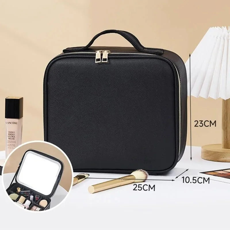 Trousse de Maquillage Intelligente LED Portable avec Miroir – Organisateur de Cosmétiques de Voyage Blanc avec Lumière LED Réglable et Compartiments de Rangement