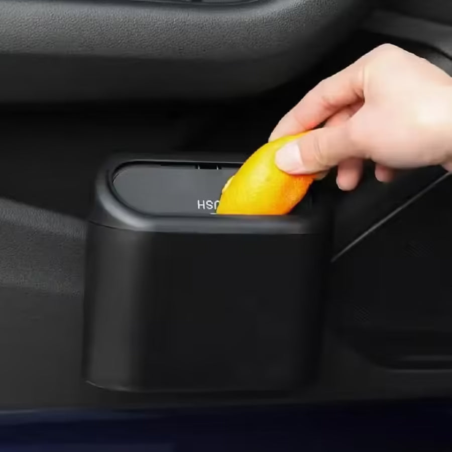 Portable Car Storage Box & Trash Can with Lid Waterproof Plastic Mobile Garbage Bin