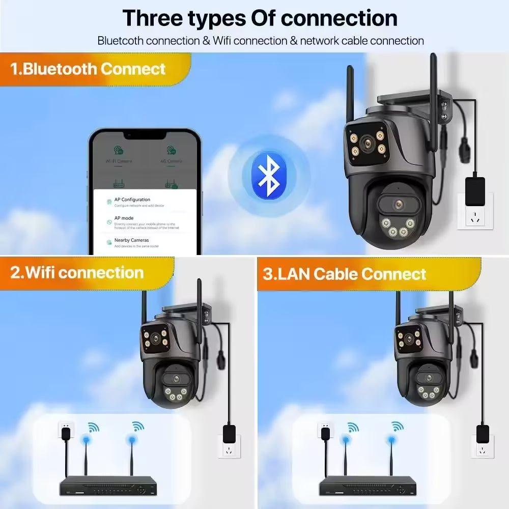 4K 8MP PTZ WiFi Camera Dual Lens Dual Screen IP Camera - Outdoor CCTV Surveillance with 4MP HD, Auto Tracking, Security Protection | iCSee Compatible