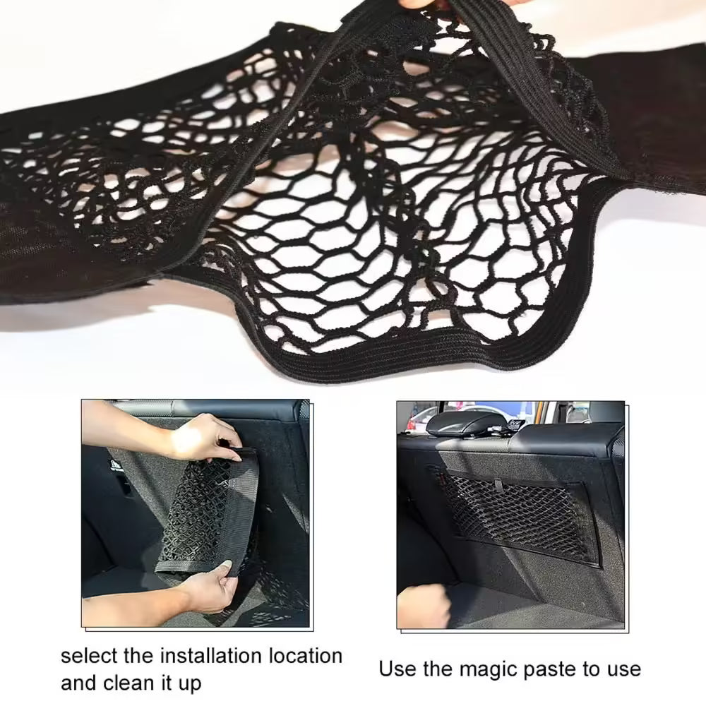 Filet de rangement universel pour coffre de voiture – Sac de rangement en maille élastique avec fermetures auto-agrippantes