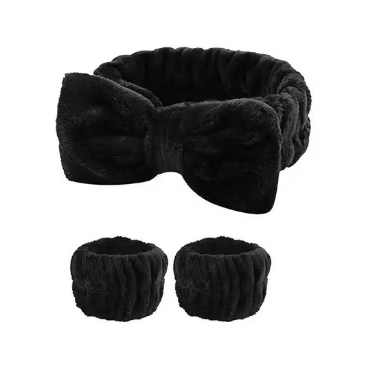 3pcs Microfiber Headbands & Wristbands Set - Soft & Absorbent Bath, Makeup & Fitness Hairbands and Wrist Towels