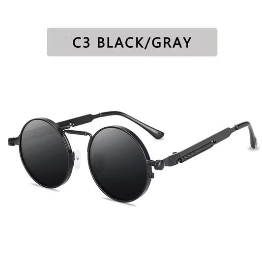 Vintage Punk Style Sunglasses for Men and Women Retro Round Metal Frame Fashion Eyewear, UV400 Sun Glasses