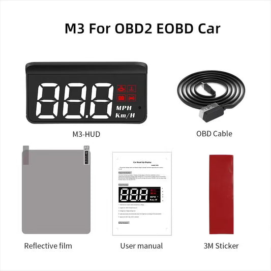 شاشة عرض أمامية WYING M3 OBD2 GPS | عداد سرعة رقمي للسيارة، جهاز عرض HUD، ملحق إلكتروني عالمي للسيارات