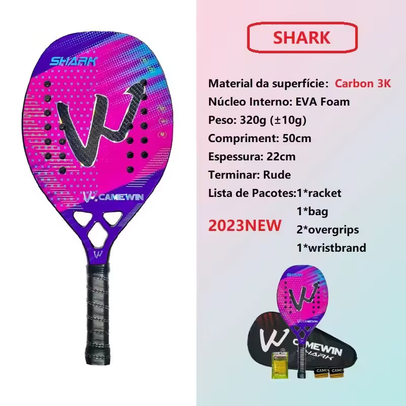 3K Camewin Beach Tennis Racket Full Carbon Fiber, Rough Surface Outdoor Sports Racket for Men, Women, and Seniors | 2024 New Model