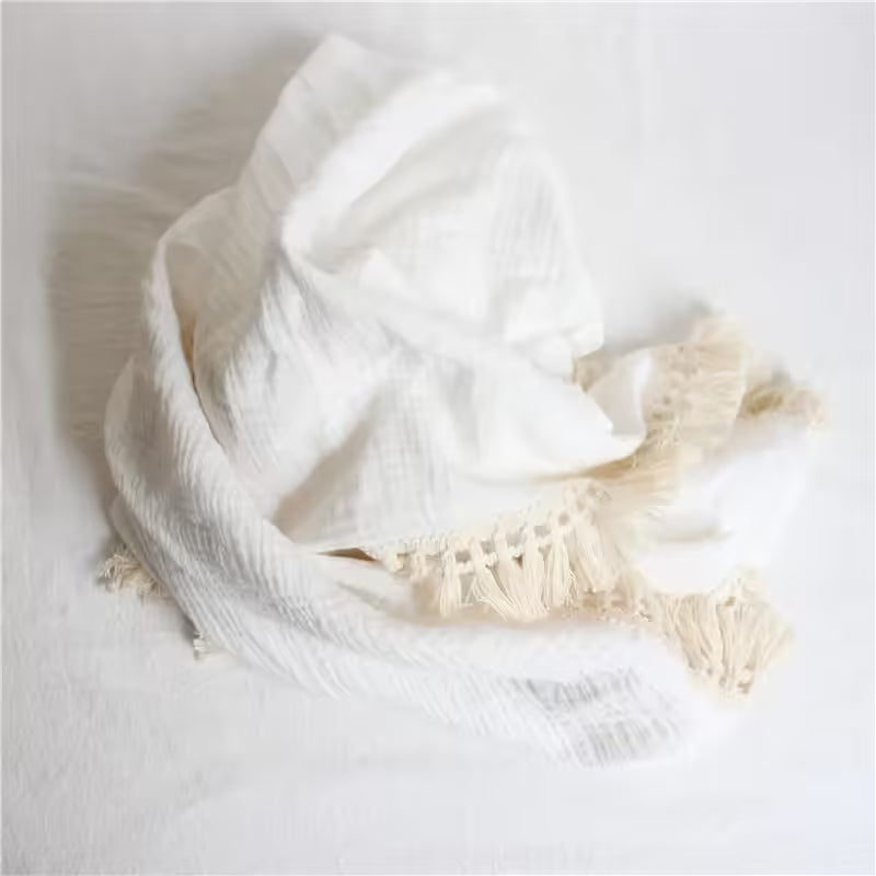 Cotton Muslin Swaddle Blankets for Newborns Tassel Receiving Blanket & Infant Sleeping Quilt | Soft Swaddle Wrap for Babies