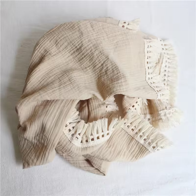 Cotton Muslin Swaddle Blankets for Newborns Tassel Receiving Blanket & Infant Sleeping Quilt | Soft Swaddle Wrap for Babies