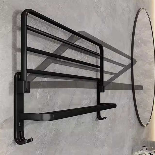 Matte Black 50CM Folding Towel Holder with Hook - Wall Mount Aluminum Towel Rack for Bathroom
