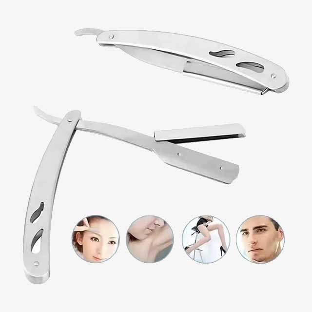 Men's Professional Barber Razor – Straight Edge Stainless Steel Folding Shaver with Blade for Manual Shaving