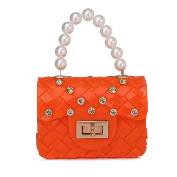 Mini sac en gelée avec poignée en perle pour femmes et enfants (EGB215)