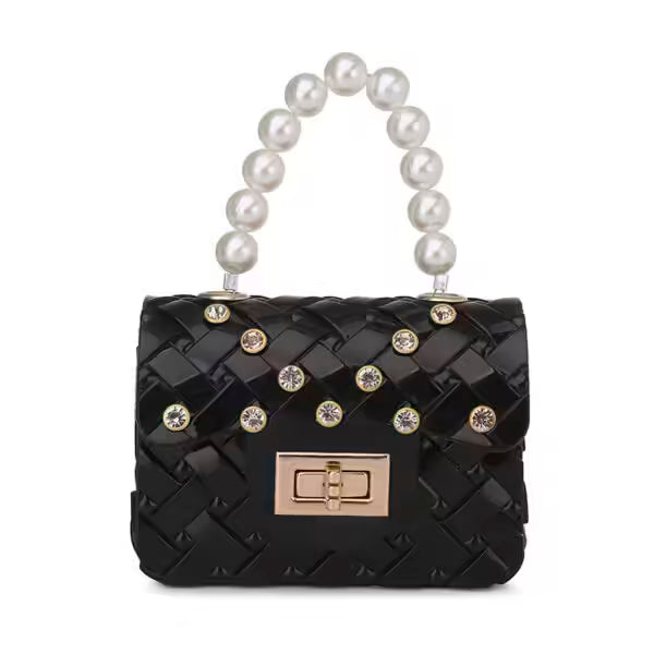 Mini sac en gelée avec poignée en perle pour femmes et enfants (EGB215)