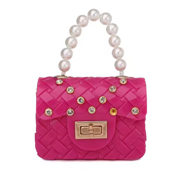 Mini sac en gelée avec poignée en perle pour femmes et enfants (EGB215)