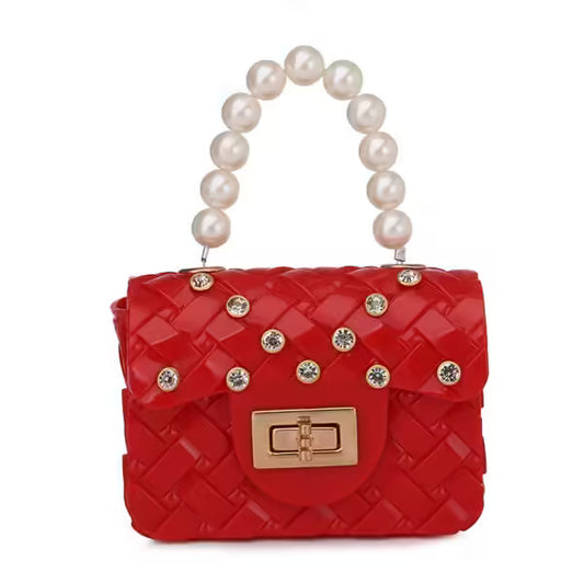 Mini sac en gelée avec poignée en perle pour femmes et enfants (EGB215)