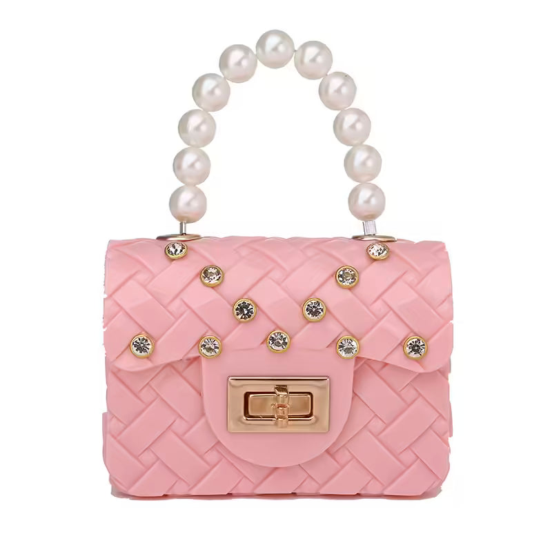Mini sac en gelée avec poignée en perle pour femmes et enfants (EGB215)