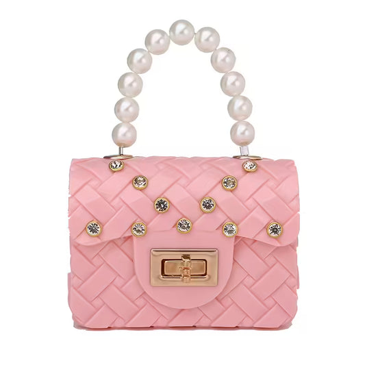 Mini sac en gelée avec poignée en perle pour femmes et enfants (EGB215)