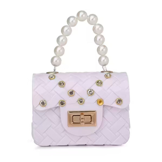 Mini sac en gelée avec poignée en perle pour femmes et enfants (EGB215)