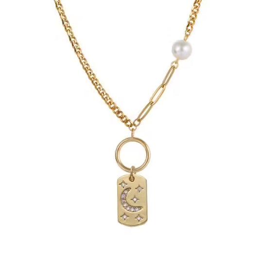 Collier pendentif lune en zircon (EGN099)