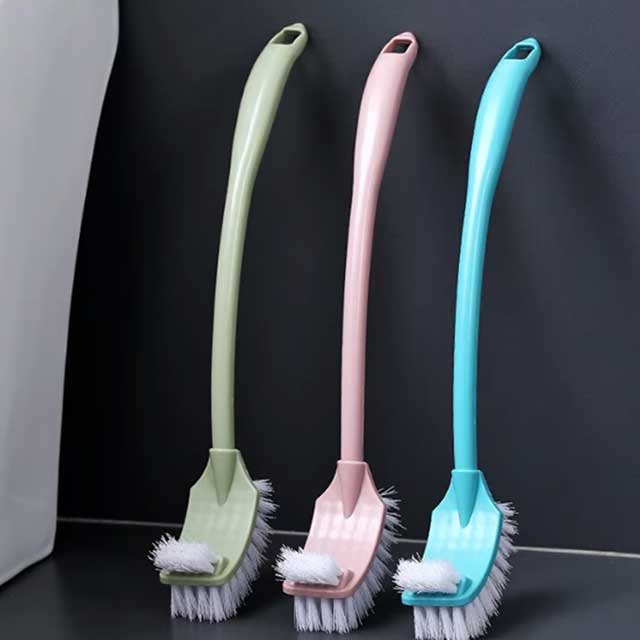 Multi-Function Double Head Toilet Brush – Soft Hair Plastic Curved Brush with Long Handle for Bathroom & Corner Cleaning