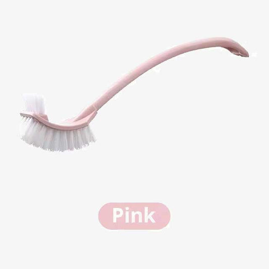 Multi-Function Double Head Toilet Brush – Soft Hair Plastic Curved Brush with Long Handle for Bathroom & Corner Cleaning