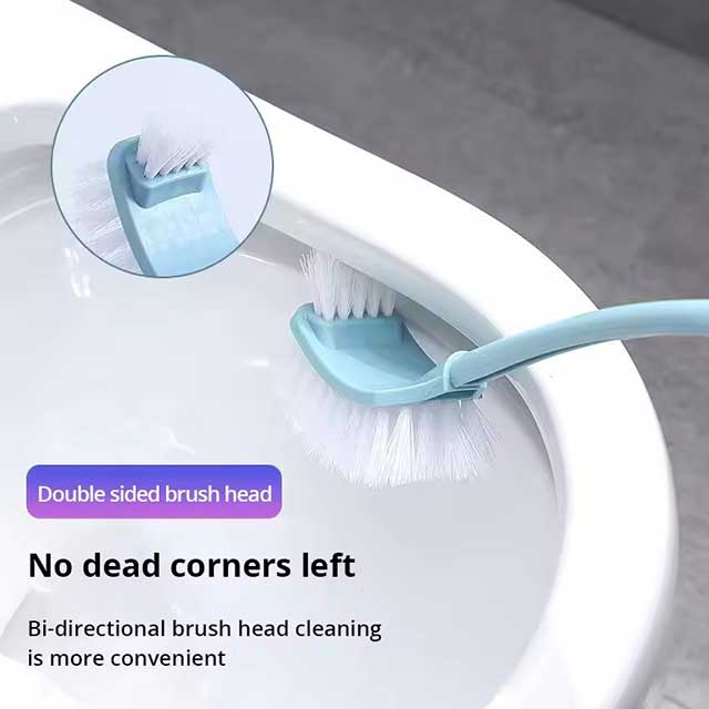 Multi-Function Double Head Toilet Brush – Soft Hair Plastic Curved Brush with Long Handle for Bathroom & Corner Cleaning