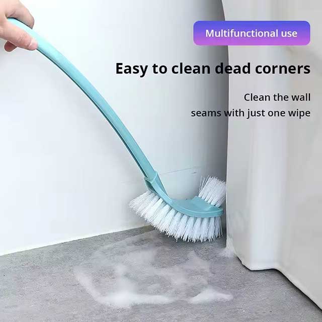 Multi-Function Double Head Toilet Brush – Soft Hair Plastic Curved Brush with Long Handle for Bathroom & Corner Cleaning