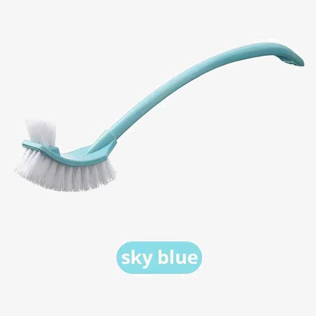 Multi-Function Double Head Toilet Brush – Soft Hair Plastic Curved Brush with Long Handle for Bathroom & Corner Cleaning