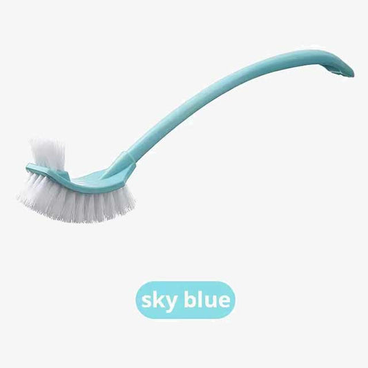 Multi-Function Double Head Toilet Brush – Soft Hair Plastic Curved Brush with Long Handle for Bathroom & Corner Cleaning