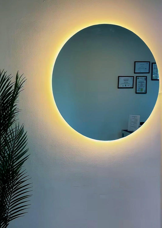 Round Wall Mirror with LED (85cm diameter)– Elegant Modern Circle Mirror for Bathroom, Bedroom & Living Room
