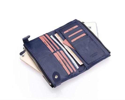 Portefeuille Westpolo Intense unisexe en cuir véritable grainé avec compartiment pour téléphone (417C)