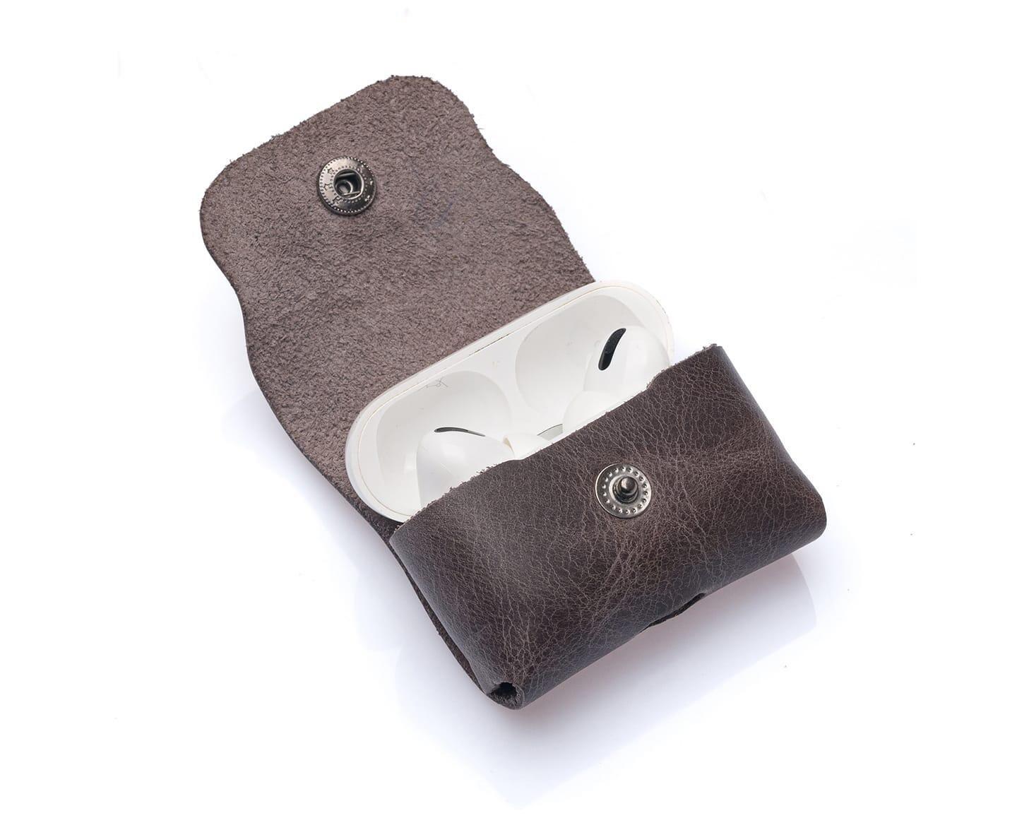 Étui de protection Westpolo Poine en cuir véritable pour AirPods Pro - Gris