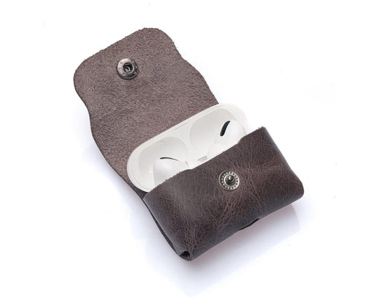 Étui de protection Westpolo Poine en cuir véritable pour AirPods Pro - Gris