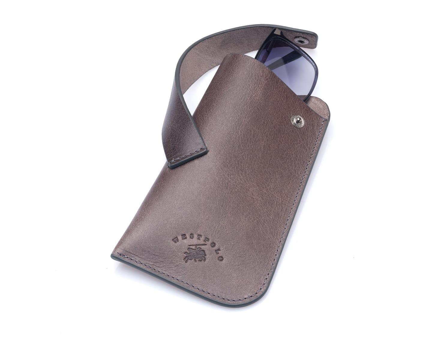 Westpolo Lonex Genuine Leather Glasses Case - Gray